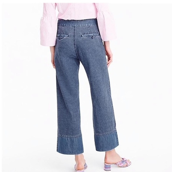 NWT J.Crew Cropped Chambray Pants with tie size 8 - Picture 2 of 10